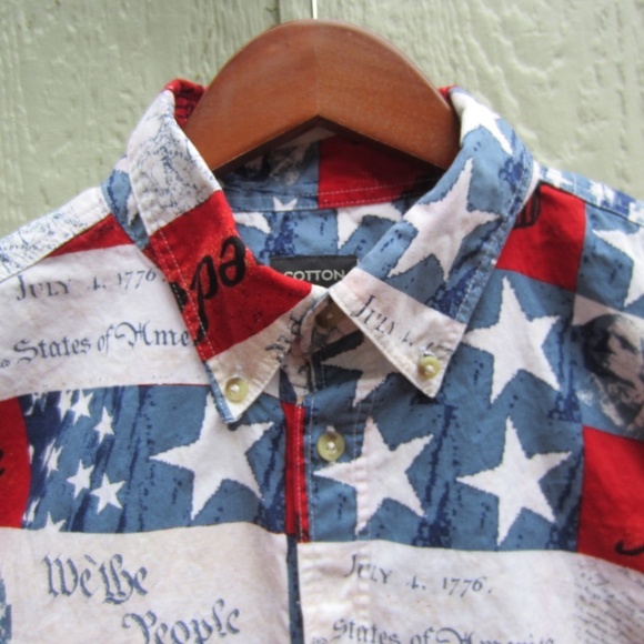 Cotton Traders Sport Patriotic Button Down Shirt Men's L short sleeves USA Flag - Picture 5 of 12